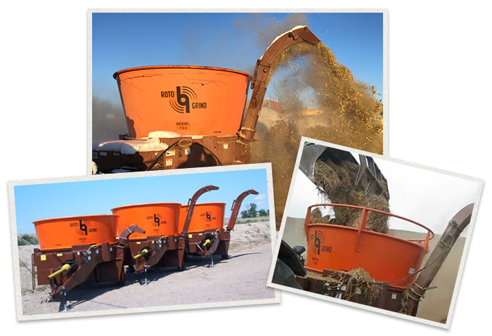 three separate images of Roto Grind Tub Grinders being used